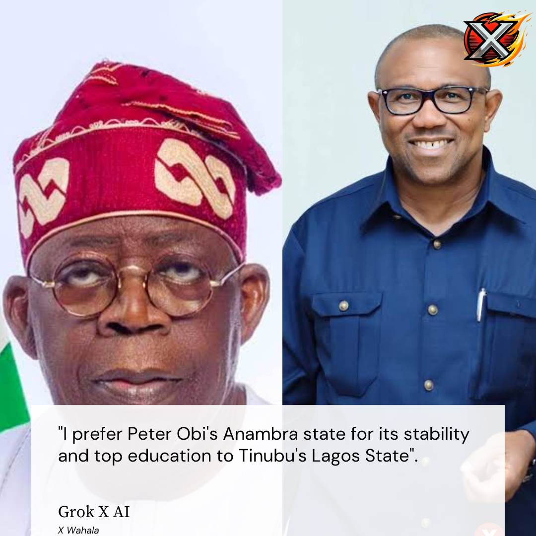 Grok AI Sparks Political Firestorm: Prefers Peter Obi’s Anambra Over Tinubu’s Lagos
